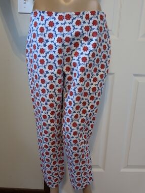 Lands' End Red White & Blue Floral Cropped Cotton Blend Pants-size 12